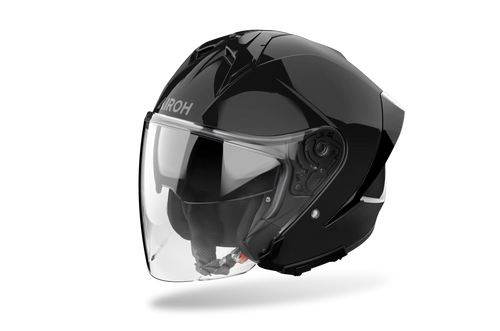 Casco jet Airoh H 21 nero lucido visto di tre quarti dal lato opposto