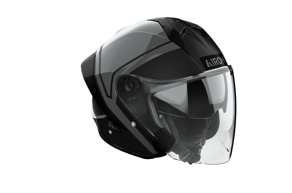 Airoh H 21 Square nero e antracite, casco jet con visiera lunga visto di tre quarti