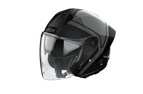 Casco jet Airoh H 21 Square nero opaco e lucido visto di tre quarti dal lato opposto