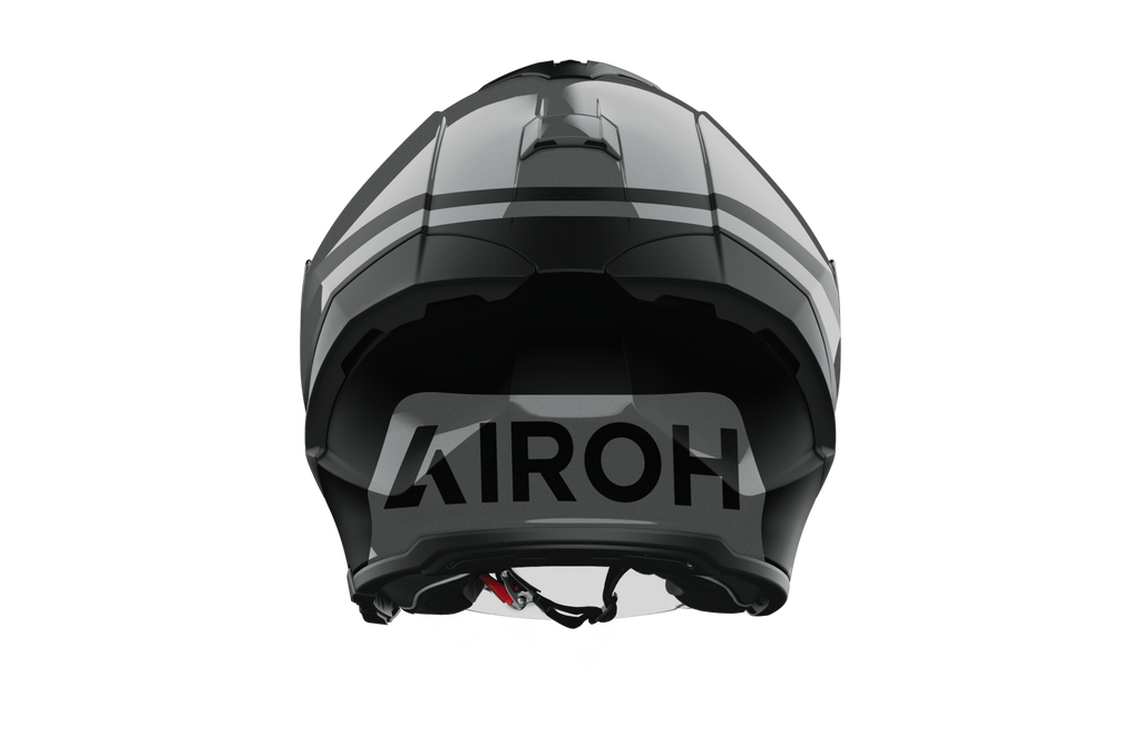 Airoh H 21 Square visto da dietro, con grande logo Airoh grigio sulla calotta nera