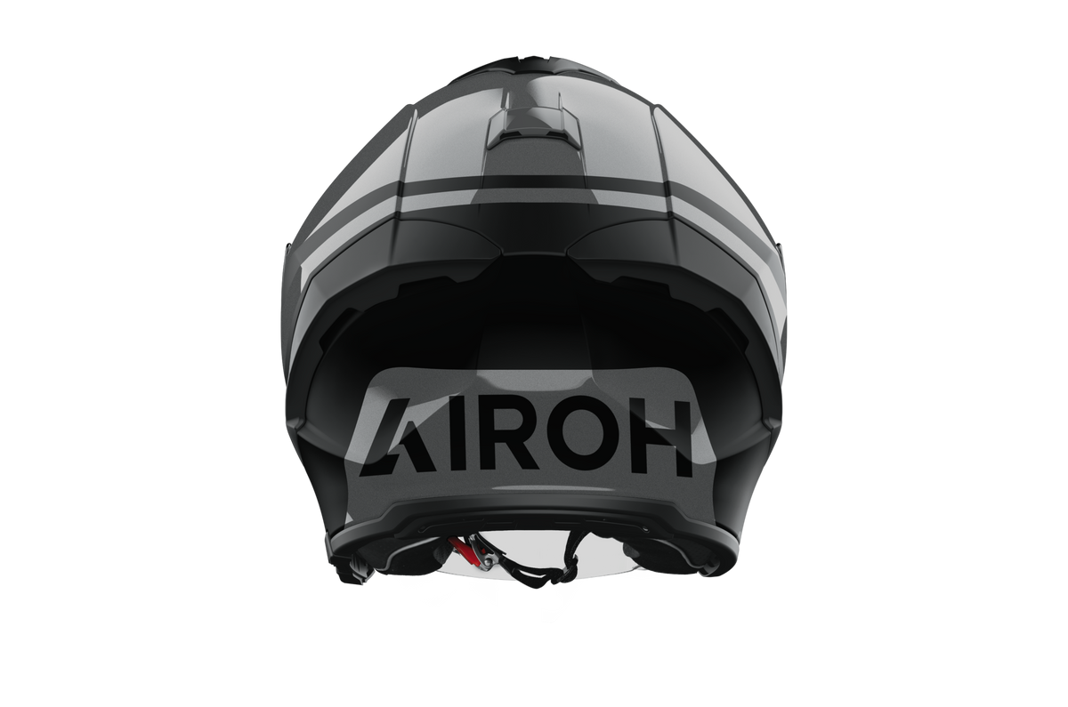 Airoh H 21 Square visto da dietro, con grande logo Airoh grigio sulla calotta nera