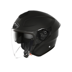 Casco jet Airoh H.20 nero opaco di tre quarti con visiera lunga trasparente abbassata