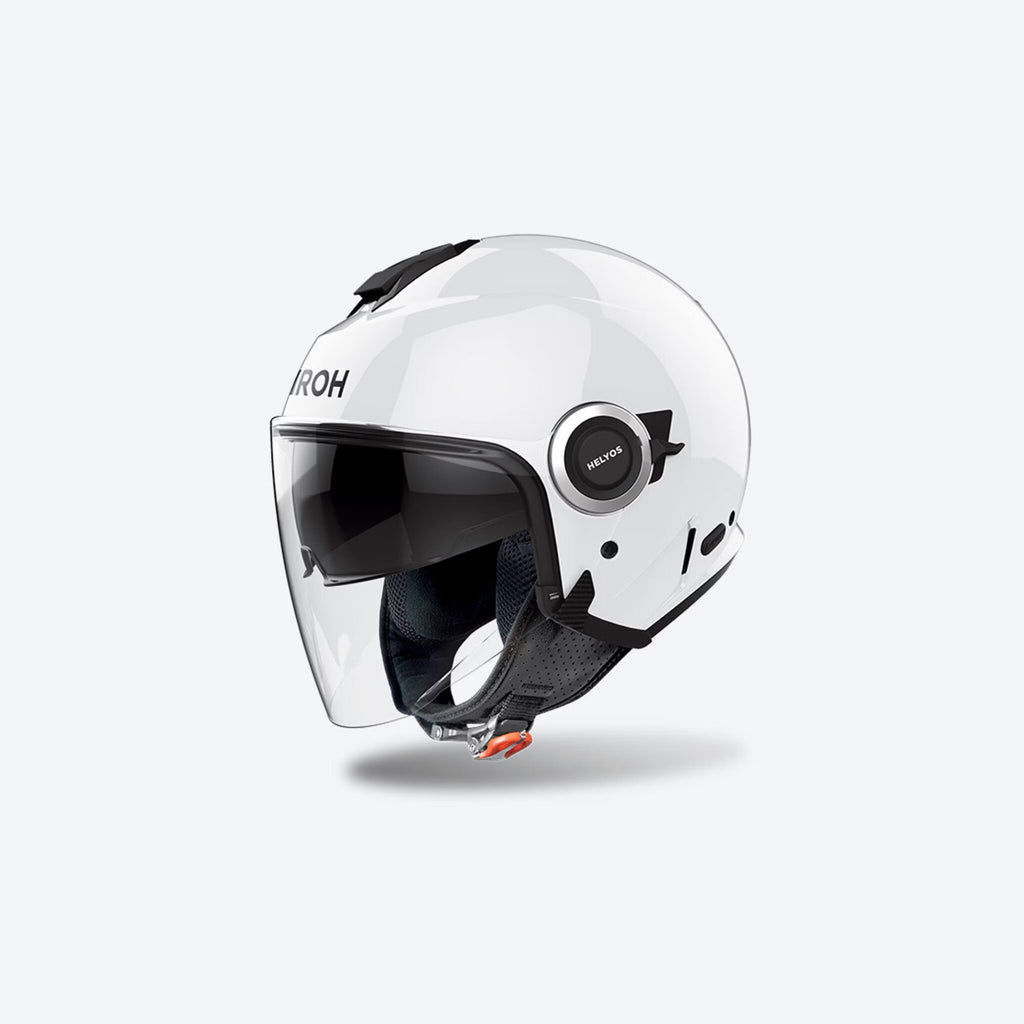 Casco jet Airoh Helyos Color bianco lucido, vista tre quarti anteriore sinistra