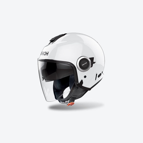 Casco jet Airoh Helyos Color bianco lucido, vista tre quarti anteriore sinistra