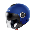 Casco jet Airoh Helyos Color blu opaco, vista tre quarti anteriore sinistra su fondo bianco