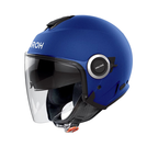 Casco jet Airoh Helyos Color blu opaco, vista tre quarti anteriore sinistra su fondo bianco