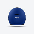 Retro del casco jet Airoh Helyos blu opaco con logo Airoh chiaro sulla calotta
