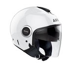 Casco jet Airoh Helyos Color bianco lucido visto di tre quarti dal lato opposto, con visiera lunga