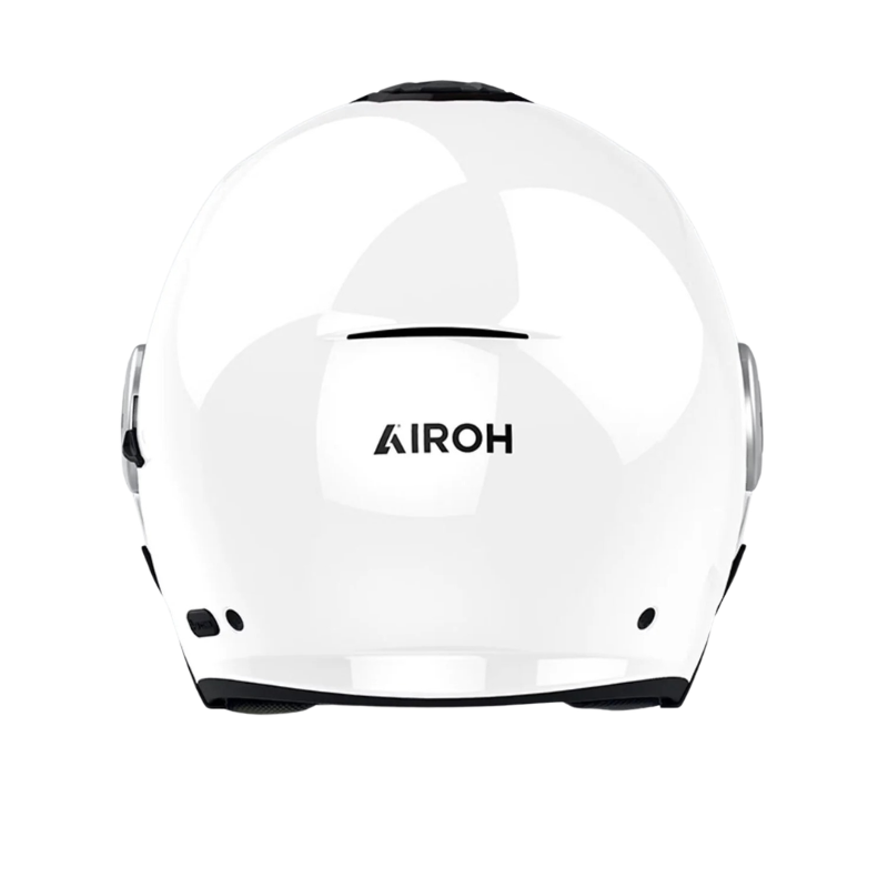 Airoh Helyos Color Bianco Lucido visto da dietro, con il logo Airoh sulla calotta in termoplastica HRT
