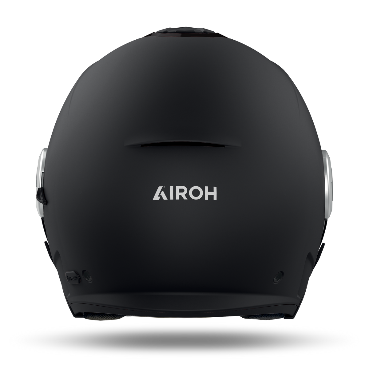 Airoh Helyos jet nero opaco, vista posteriore con logo Airoh sulla nuca e bordo paracolpi