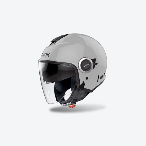 Casco jet Airoh Helyos Color grigio cemento lucido, vista tre quarti anteriore sinistra