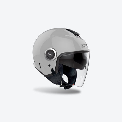 Airoh Helyos HE681 grigio cemento lucido, lato destro con visiera lunga trasparente