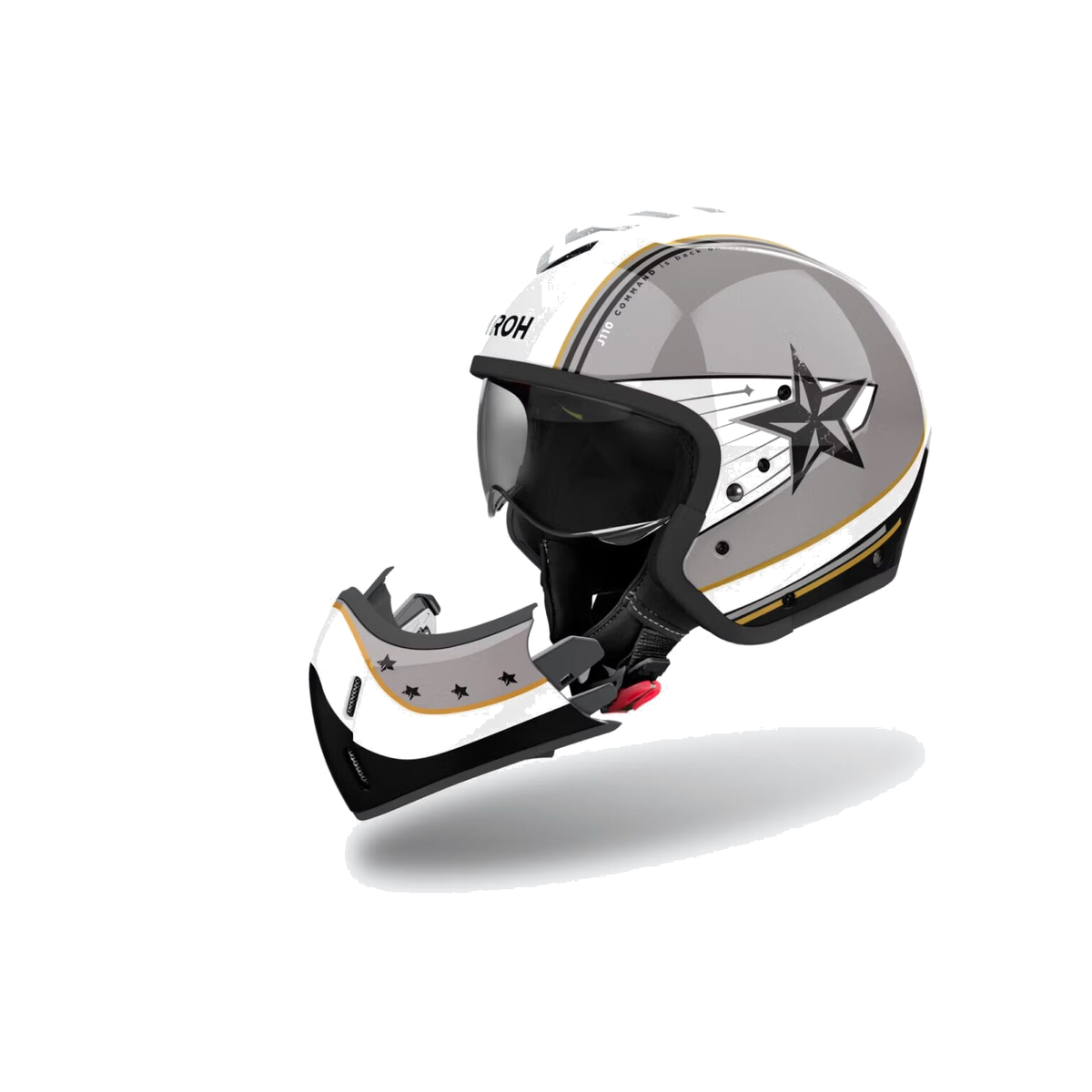 Airoh J 110 Command Grigio/Bianco/Oro Glitter J1C91, casco modulare, vista frontale di tre quarti