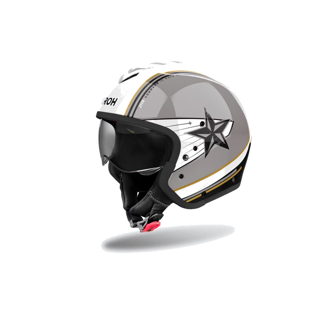 Airoh J 110 Command Grigio/Bianco/Oro Glitter J1C91, casco modulare, vista di tre quarti dal lato sinistro