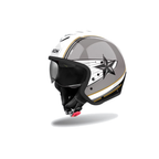 Airoh J 110 Command Grigio/Bianco/Oro Glitter J1C91, casco modulare, vista di tre quarti dal lato sinistro