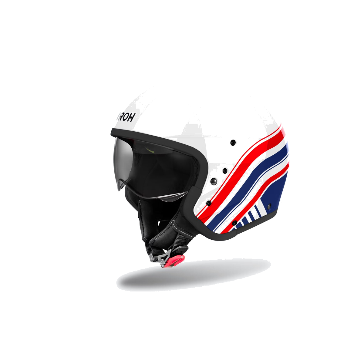 Airoh J 110 Eon Bianco/Blu/Rosso Lucido J1E55, casco modulare, vista di tre quarti dal lato sinistro