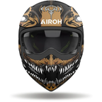 Vista frontale del casco Airoh J110 ONI con maschera demoniaca sulla mentoniera