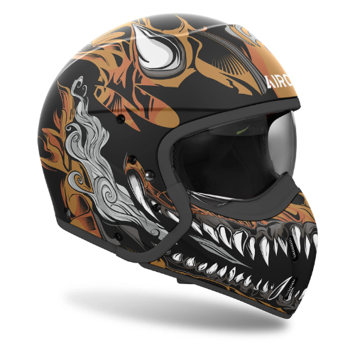 Profilo destro del casco Airoh J110 ONI nero opaco con decorazione dorata