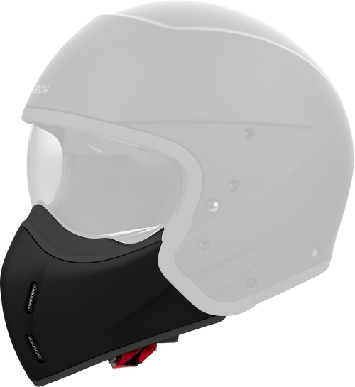 Mentoniera Nero Opaco originale Airoh J111M per casco J 110, mostrata su un casco in trasparenza, foto ufficiale del ricambio