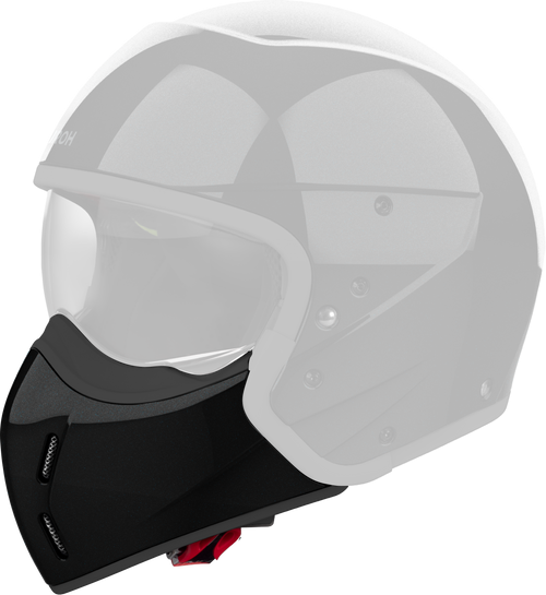 Mentoniera Nero Glitter originale Airoh J135M per casco J 110, mostrata su un casco in trasparenza, foto ufficiale del ricambio