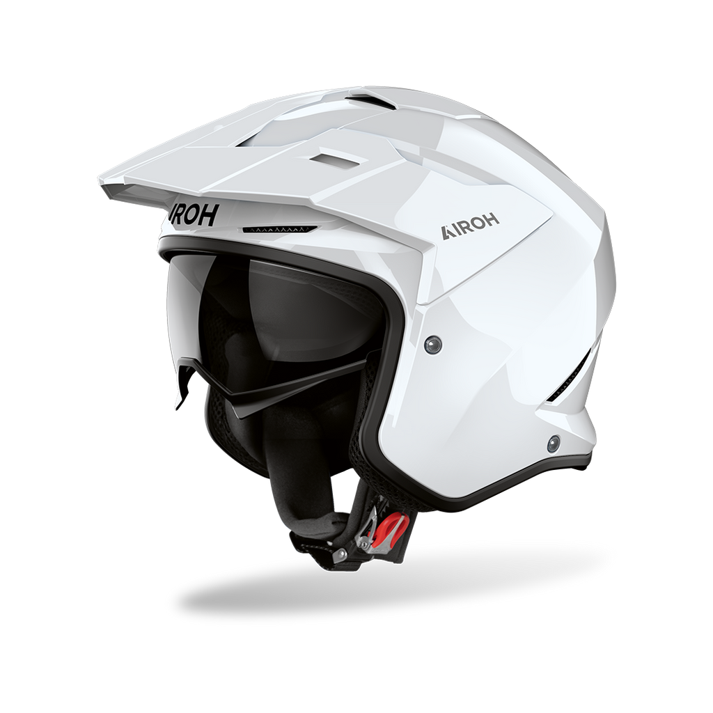 Airoh Kombakt bianco lucido, casco jet 2 in 1 con frontino e sun visor, vista laterale di tre quarti
