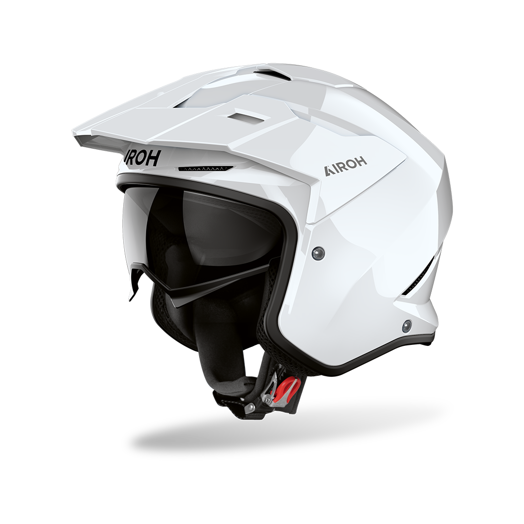 Airoh Kombakt bianco lucido, casco jet 2 in 1 con frontino e sun visor, vista laterale di tre quarti