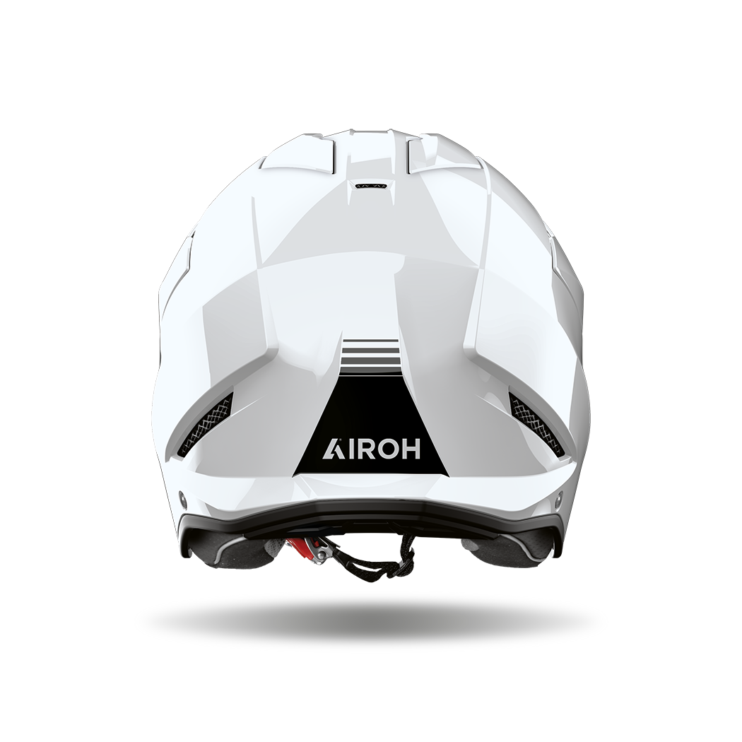 Airoh Kombakt bianco lucido visto da dietro, con logo Airoh sulla calotta