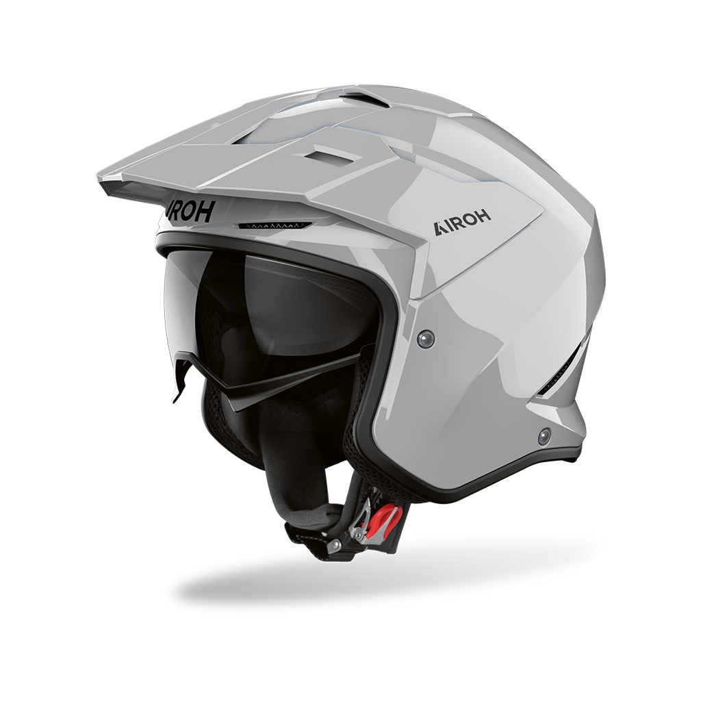 Airoh Kombakt grigio cemento lucido, casco jet 2 in 1 con frontino e sun visor, vista laterale di tre quarti