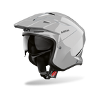 Airoh Kombakt grigio cemento lucido, casco jet 2 in 1 con frontino e sun visor, vista laterale di tre quarti