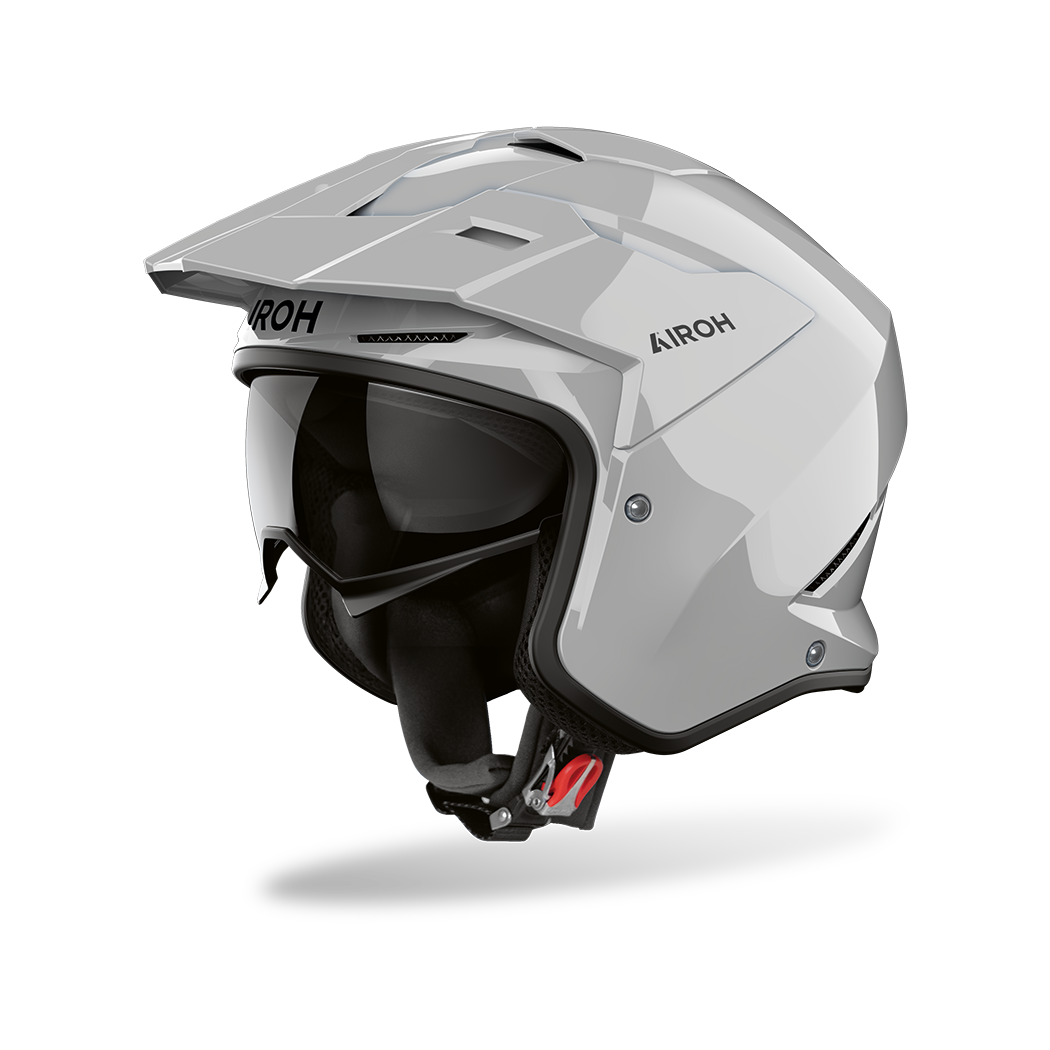 Airoh Kombakt grigio cemento lucido, casco jet 2 in 1 con frontino e sun visor, vista laterale di tre quarti
