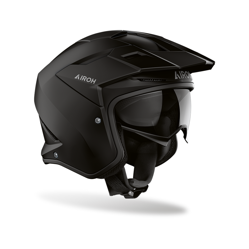 Airoh Kombakt nero opaco, casco jet 2 in 1 con frontino e sun visor, vista laterale di tre quarti
