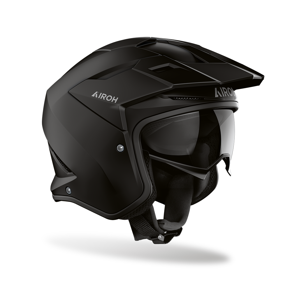 Airoh Kombakt nero opaco, casco jet 2 in 1 con frontino e sun visor, vista laterale di tre quarti
