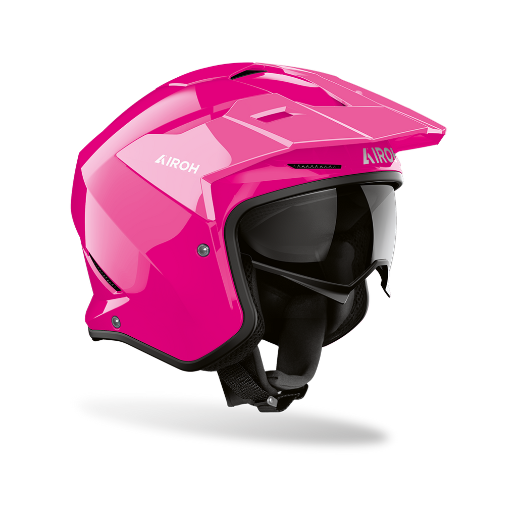 Airoh Kombakt rosa lucido, casco jet 2 in 1 con frontino e sun visor, vista laterale di tre quarti