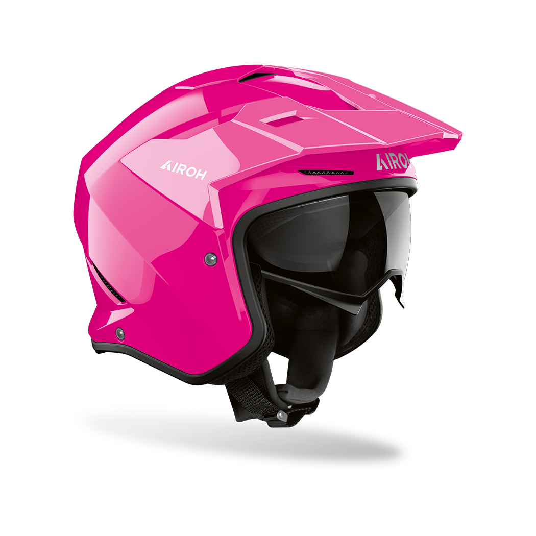 Airoh Kombakt rosa lucido, casco jet 2 in 1 con frontino e sun visor, vista laterale di tre quarti