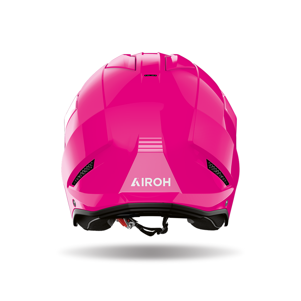 Airoh Kombakt rosa lucido visto da dietro, con logo Airoh sulla calotta