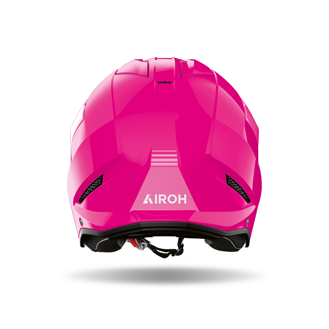 Airoh Kombakt rosa lucido visto da dietro, con logo Airoh sulla calotta