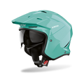Airoh Kombakt verde acqua lucido, casco jet 2 in 1 con frontino e sun visor, vista laterale di tre quarti