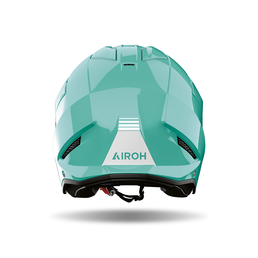 Airoh Kombakt verde acqua lucido visto da dietro, con logo Airoh sulla calotta