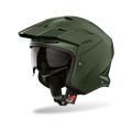 Airoh Kombakt verde militare opaco, casco jet 2 in 1 con frontino e sun visor, vista laterale di tre quarti