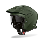 Airoh Kombakt verde militare opaco, casco jet 2 in 1 con frontino e sun visor, vista laterale di tre quarti
