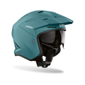 Airoh Kombakt verde petrolio opaco, casco jet 2 in 1 con frontino e sun visor, vista laterale di tre quarti