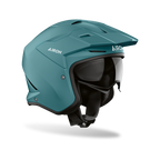 Airoh Kombakt verde petrolio opaco, casco jet 2 in 1 con frontino e sun visor, vista laterale di tre quarti