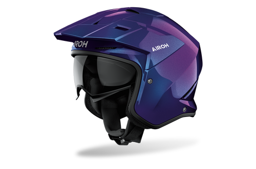 Casco jet Airoh Kombakt Shimmer blu viola, vista tre quarti anteriore sinistra