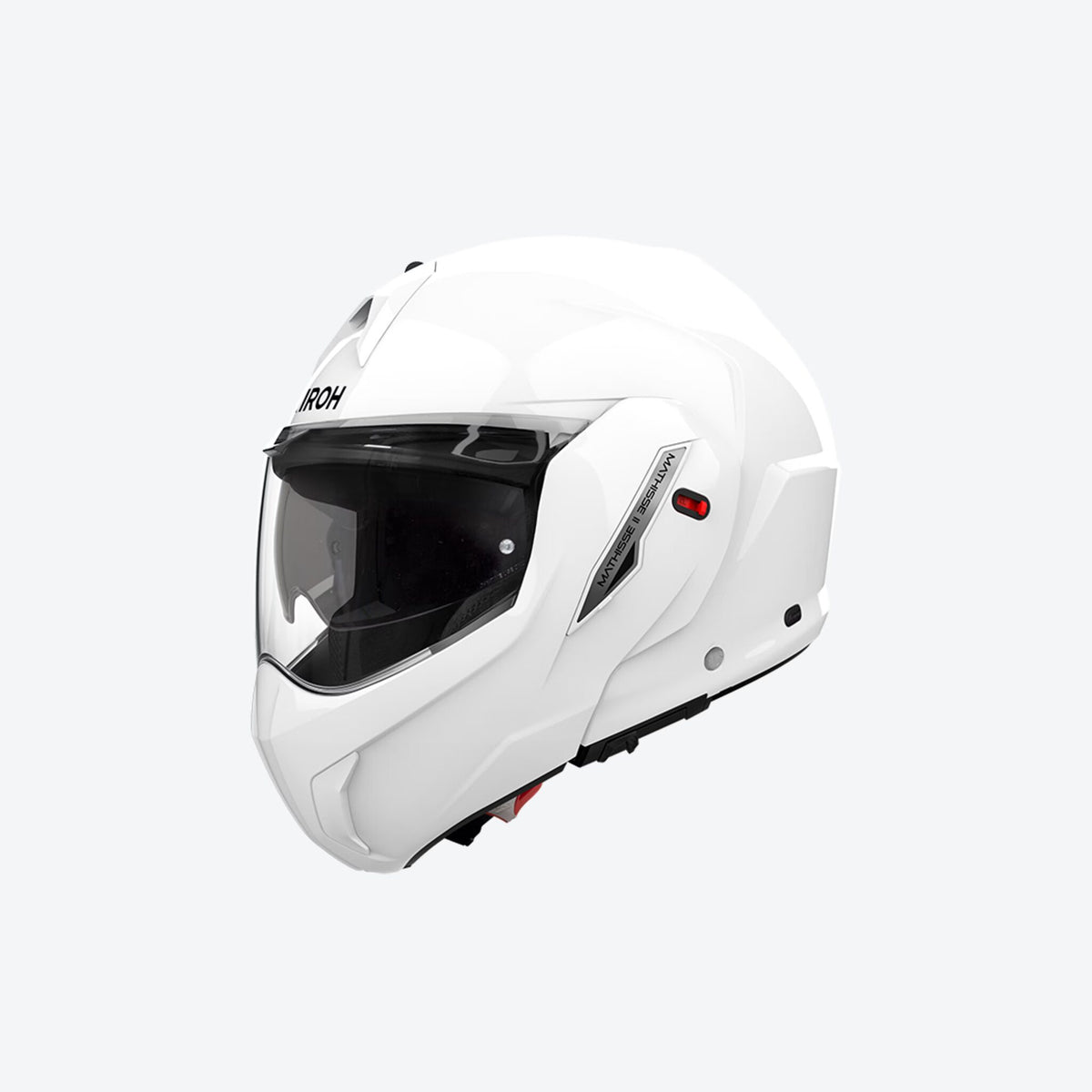 Casco modulare Airoh Mathisse II Color bianco lucido, vista tre quarti anteriore sinistra
