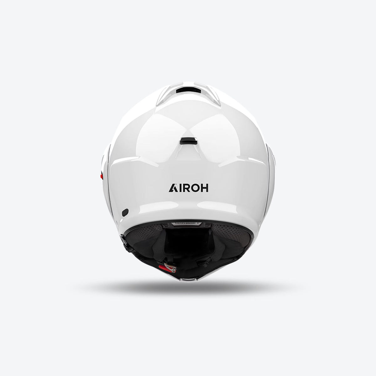 Retro del casco modulare Airoh Mathisse II bianco lucido con logo Airoh scuro