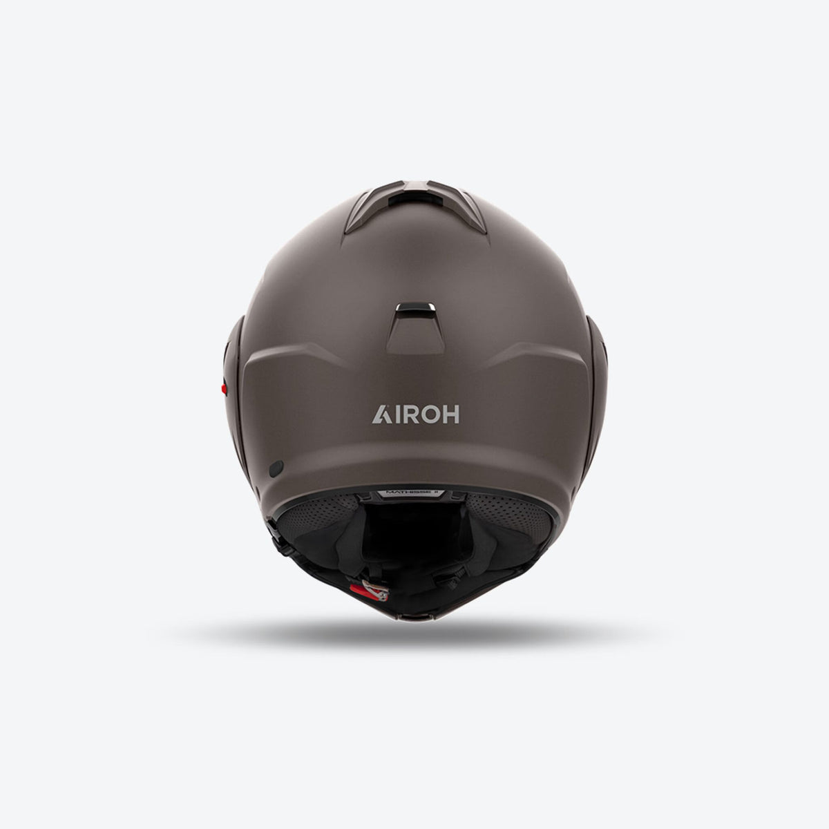 Retro del casco modulare Airoh Mathisse II bronzo opaco con logo Airoh chiaro