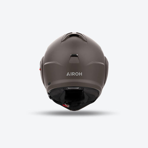 Retro del casco modulare Airoh Mathisse II bronzo opaco con logo Airoh chiaro