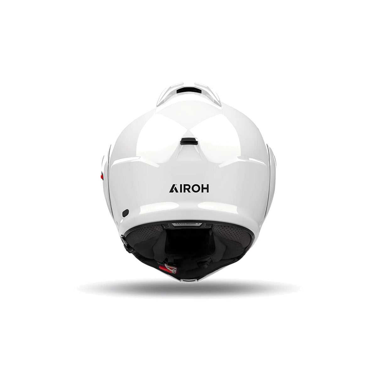 Retro del casco modulare Airoh Mathisse II bianco lucido con logo Airoh scuro