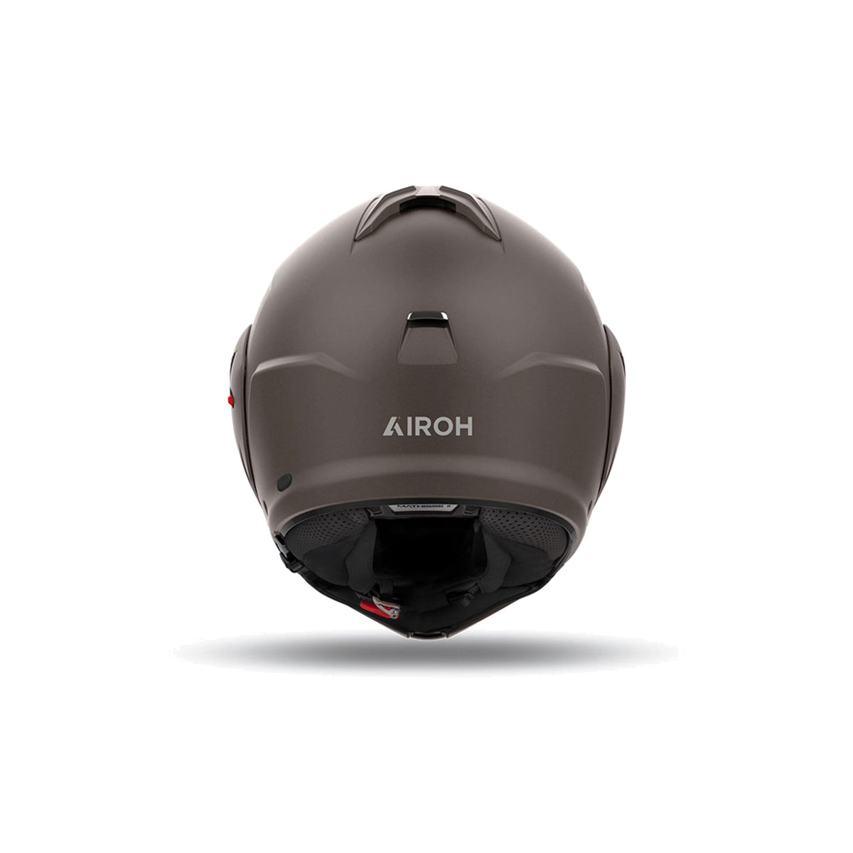 Retro del casco modulare Airoh Mathisse II bronzo opaco con logo Airoh chiaro