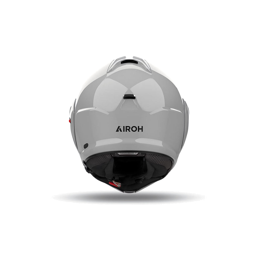 Retro del casco modulare Airoh Mathisse II grigio cemento lucido con logo Airoh